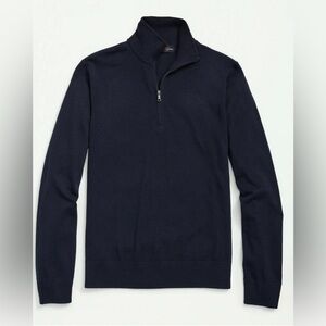 BROOKS BROTHERS Quarter Zip Navy Merino Sweater
